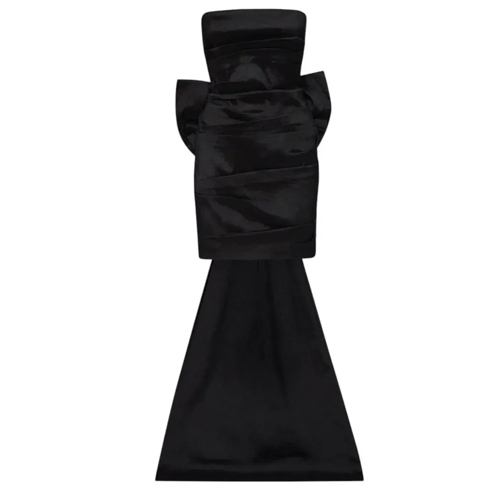 Betsey Johnson Claire Black Ruched Mini Wedding Dress Bow Whimsygoth Strapless L - Picture 3 of 16